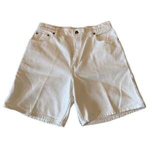 Vintage 90s Levi's 551 Relaxed Fit White Denim High Waisted Shorts Made in USA S
